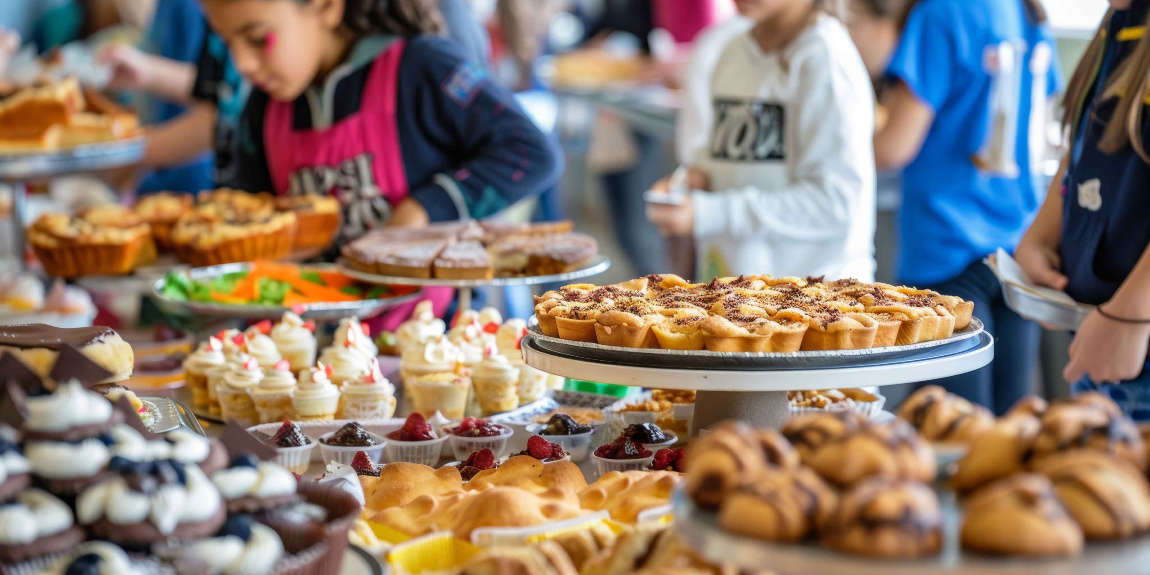 Child proudly selling holiday baked goods at a community bake sale